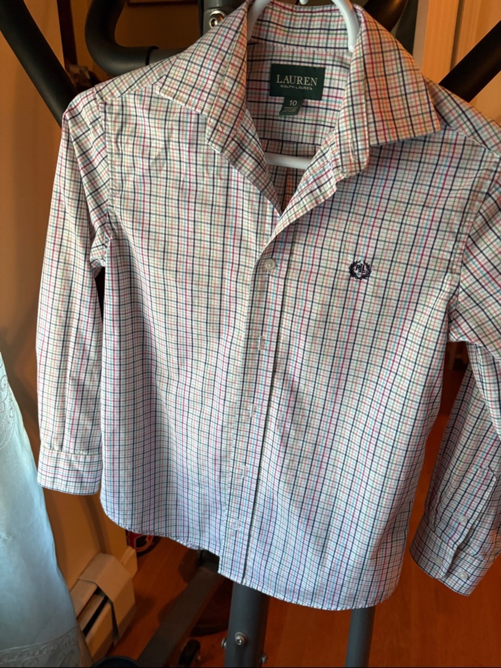 Ralph Lauren White Dress Shirt with Red and Blue Multi color Checks